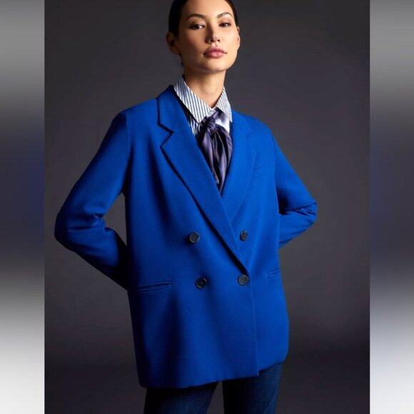 ANTHROPOLOGIE MAEVE DOUBLE BREASTED LONGLINE BLAZER JACKET COAT ROYAL BLUE 12 - Picture 7 of 8